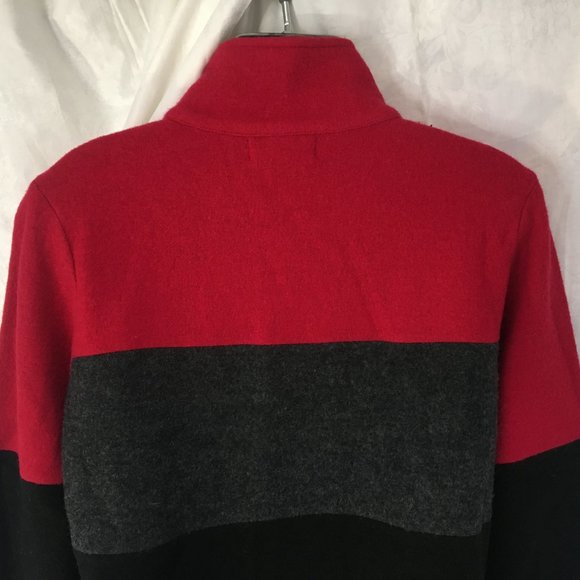 Karl Lagerfeld Jacket Sweater Womens Small Color Block Boiled Wool Black Red - Picture 8 of 15